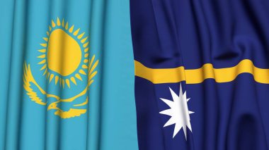 Gerçekçi kumaş dokusuna sahip KAZAKHSTAN ve NAURU bayrakları