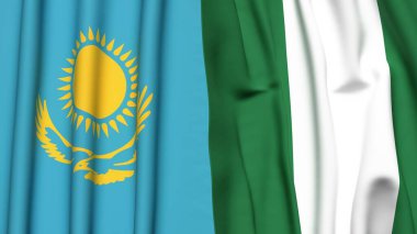 Gerçekçi kumaşlı KAZAKHSTAN ve NIGERIA bayrakları