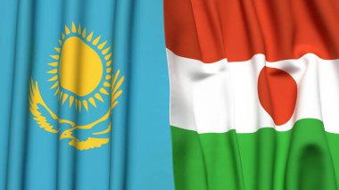 Gerçekçi kumaş desenli KAZAKHSTAN ve NIGER bayrakları