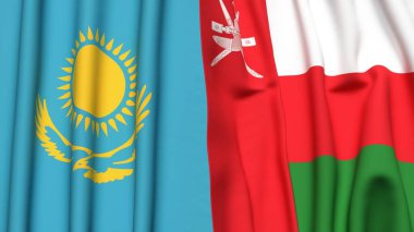 Gerçekçi kumaşlı KAZAKHSTAN ve OMAN bayrakları