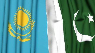Gerçekçi kumaş dokusuna sahip KAZAKHSTAN ve PAKISTAN bayrakları