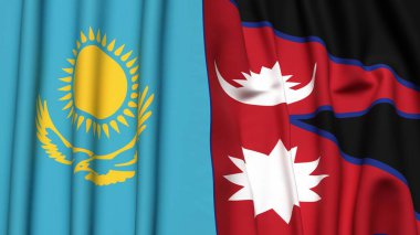 Gerçekçi kumaşlı KAZAKHSTAN ve NEPAL bayrakları