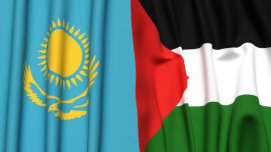 Gerçekçi kumaşlı KAZAKHSTAN ve Filistin bayrakları