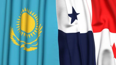Gerçekçi kumaş dokusuna sahip KAZAKHSTAN ve Panama bayrakları
