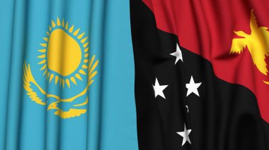 KAZAKHSTAN ve PAPUA YENİ GİNE bayrakları gerçekçi kumaş dokusuna sahip