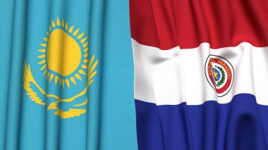 Gerçekçi kumaş dokusuna sahip KAZAKHSTAN ve PARAGUAY bayrakları