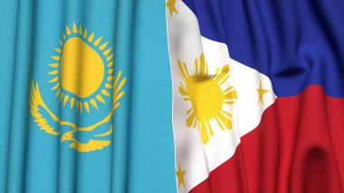 Gerçekçi kumaş dokusuna sahip KAZAKHSTAN ve PHILIPPINES bayrakları
