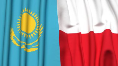 Gerçekçi kumaş dokusuna sahip KAZAKHSTAN ve POLAND bayrakları
