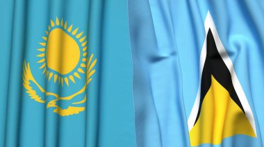 Gerçekçi kumaşlı KAZAKHSTAN ve SAINT LUCIA bayrakları