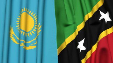 Gerçekçi kumaşlı KAZAKHSTAN ve SAINT KITTS bayrakları