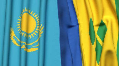 Gerçekçi kumaşlı KAZAKHSTAN ve SAINT VINCENT bayrakları