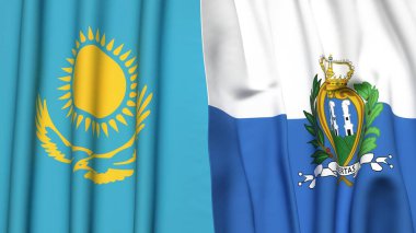 Gerçekçi kumaş dokusuna sahip KAZAKHSTAN ve SAN MARINO bayrakları