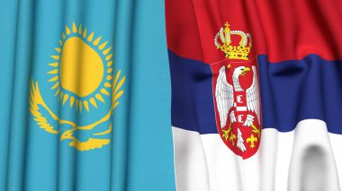 Gerçekçi kumaş dokusuna sahip KAZAKHSTAN ve SERBIA bayrakları