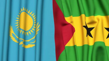 Gerçekçi kumaş dokusuna sahip KAZAKHSTAN ve SAO TOME bayrakları