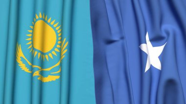 Gerçekçi kumaş dokusuna sahip KAZAKHSTAN ve SOMALYA bayrakları