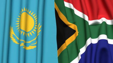 Gerçekçi kumaşlı KAZAKHSTAN ve Güney Afrika bayrakları