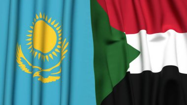 Gerçekçi kumaş desenli KAZAKHSTAN ve SUDAN bayrakları