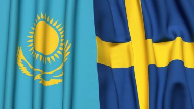 Gerçekçi kumaşlı KAZAKHSTAN ve SWEDEN bayrakları