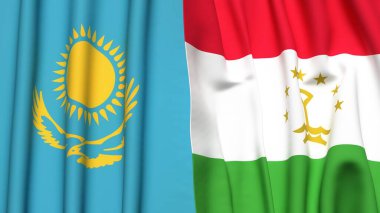 Gerçekçi kumaş dokusuna sahip KAZAKHSTAN ve TAJIKISTAN bayrakları