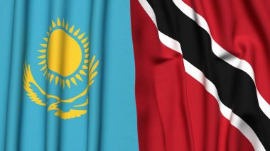 Gerçekçi kumaş dokusuna sahip KAZAKHSTAN ve TRINIDAD bayrakları
