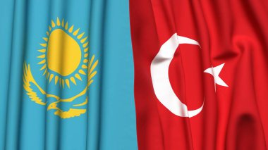 Gerçekçi kumaş dokusuna sahip KAZAKHSTAN ve TURKEY bayrakları