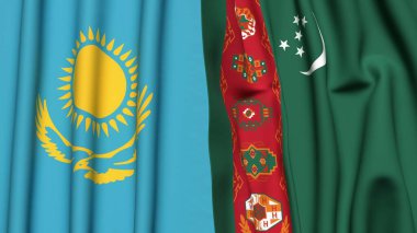 Gerçekçi kumaş dokusuna sahip KAZAKHSTAN ve Türkmenistan bayrakları