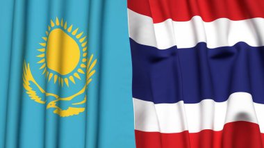 Gerçekçi kumaş dokusuyla KAZAKHSTAN ve THAILAND bayrakları