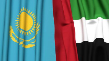 Gerçekçi kumaş dokusuna sahip KAZAKHSTAN ve BAE bayrakları