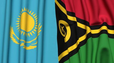 Gerçekçi kumaşlı KAZAKHSTAN ve VANUATU bayrakları