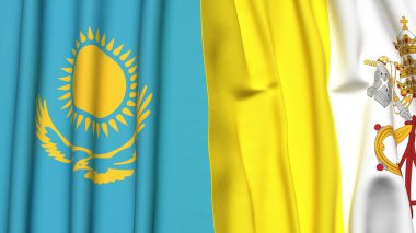 Gerçekçi kumaş dokusuna sahip KAZAKHSTAN ve VATICAN bayrakları