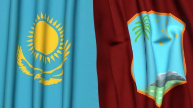 Gerçekçi kumaş dokusuna sahip KAZAKHSTAN ve Batı Hint Adaları bayrakları