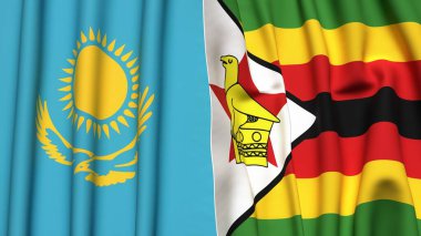 Gerçekçi kumaşlı KAZAKHSTAN ve ZIMBABWE bayrakları