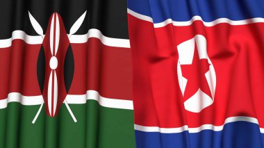 KENYA Bayrakları ve KOREA Kuzey Gerçekçi kumaş dokusuyla