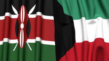 KENYA ve KUWAIT bayrakları gerçekçi kumaş dokusuyla