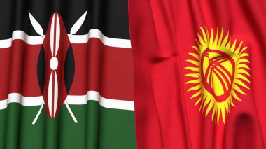 KENYA ve KYRGYZSTAN bayrakları gerçekçi kumaş dokusuyla