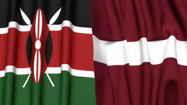 KENYA ve LATVIA bayrakları gerçekçi kumaş dokusuyla