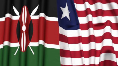 KENYA ve LİBERYA bayrakları gerçekçi kumaş dokusuyla