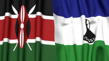 KENYA ve LESOTHO bayrakları gerçekçi kumaş dokusuyla