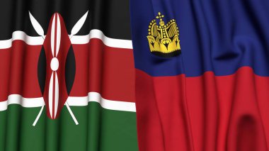 KENYA ve LIECHTENSTEIN bayrakları gerçekçi kumaş dokusuyla