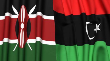Gerçekçi kumaş dokusuna sahip KENYA ve LIBYA bayrakları