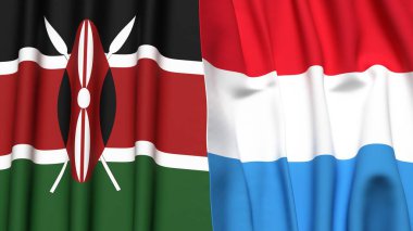 KENYA ve LUXEMBOURG bayrakları gerçekçi kumaş dokusuyla