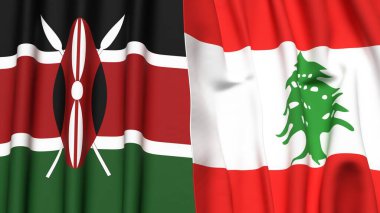 KENYA ve LEBANON bayrakları gerçekçi kumaş dokusuyla