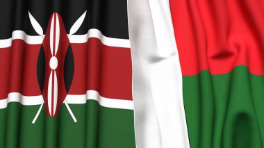 KENYA ve MADAGASCAR bayrakları gerçekçi kumaş dokusuna sahip