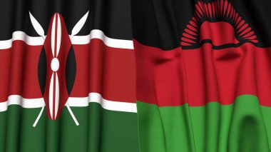 KENYA ve MALAWI bayrakları gerçekçi kumaş dokusuyla