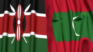 KENYA ve MALDIVES bayrakları gerçekçi kumaş dokusuyla