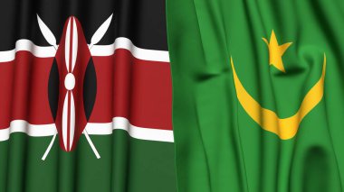 KENYA ve MAURITANIA bayrakları gerçekçi kumaş dokusuna sahip