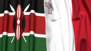 KENYA ve MALTA bayrakları gerçekçi kumaş dokusuyla