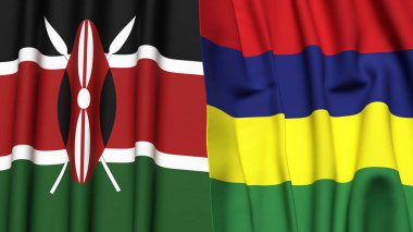 KENYA ve MAURITIUS bayrakları gerçekçi kumaş dokusuna sahip