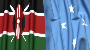 Gerçekçi kumaş dokusuna sahip KENYA ve MICRONESIA bayrakları