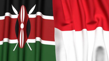 KENYA ve Monako bayrakları gerçekçi kumaş dokusuyla